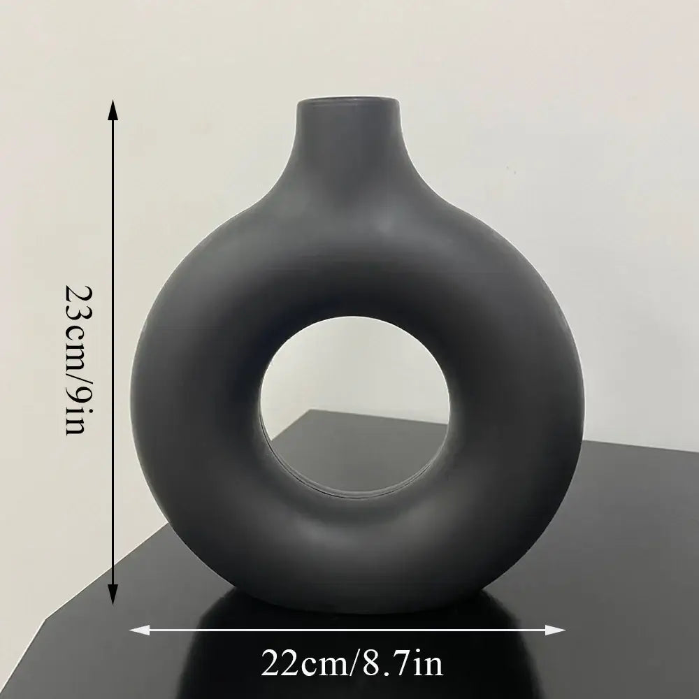 Modern black donut shape flower vase set living room decor