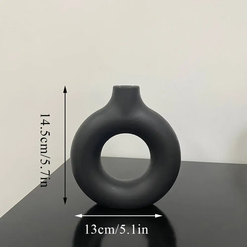 Modern black donut shape flower vase set living room decor
