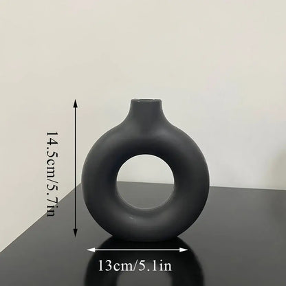 Modern black donut shape flower vase set living room decor