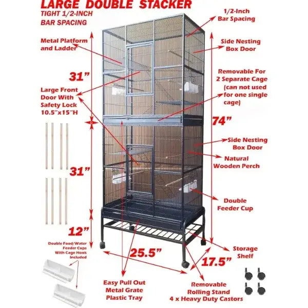Black metal multi level breeding flight cage for living room perches