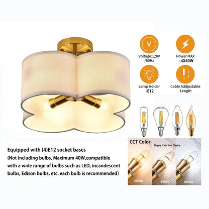 Elegant gold 4-light ceiling light fixture for bedroom