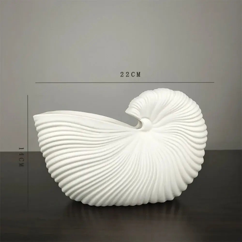 Elegant white ribbed ceramic shell conch vase living room decor