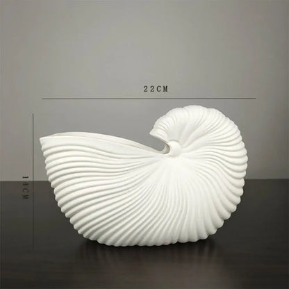 Elegant white ribbed ceramic shell conch vase living room decor