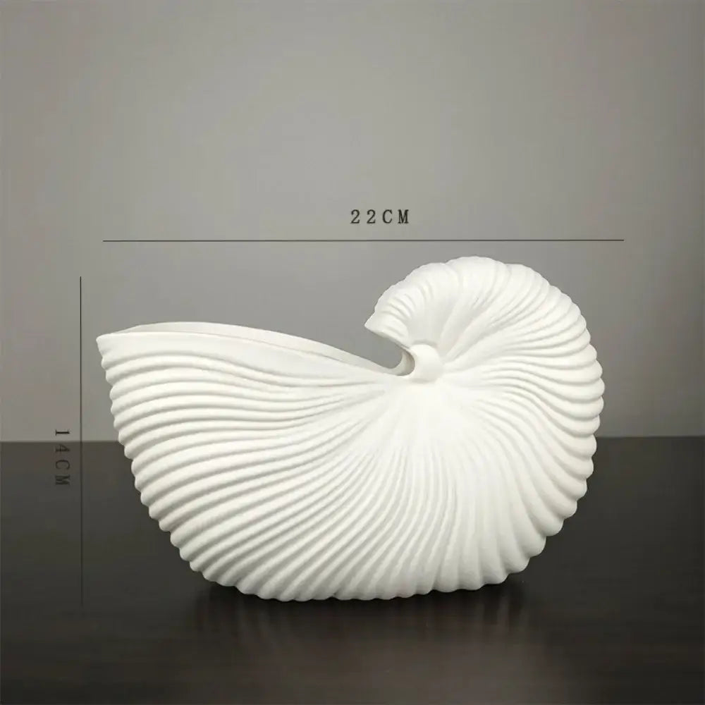 Elegant white ribbed ceramic shell conch vase living room decor