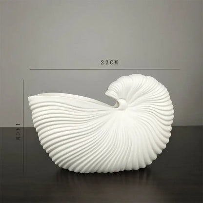 Elegant white ribbed ceramic shell conch vase living room decor