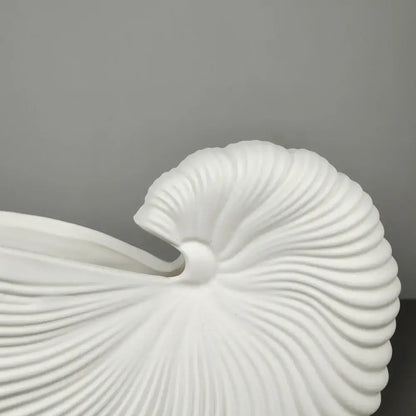 Elegant white ribbed ceramic shell conch vase living room decor