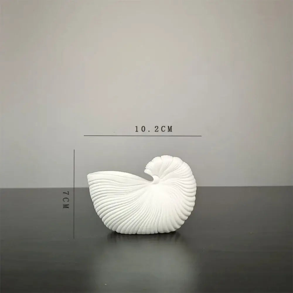 Elegant white ribbed ceramic shell conch vase living room decor