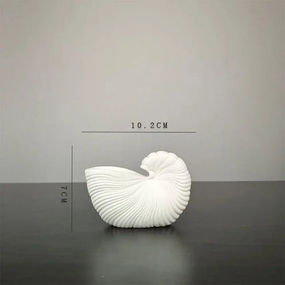 Elegant white ribbed ceramic shell conch vase living room decor