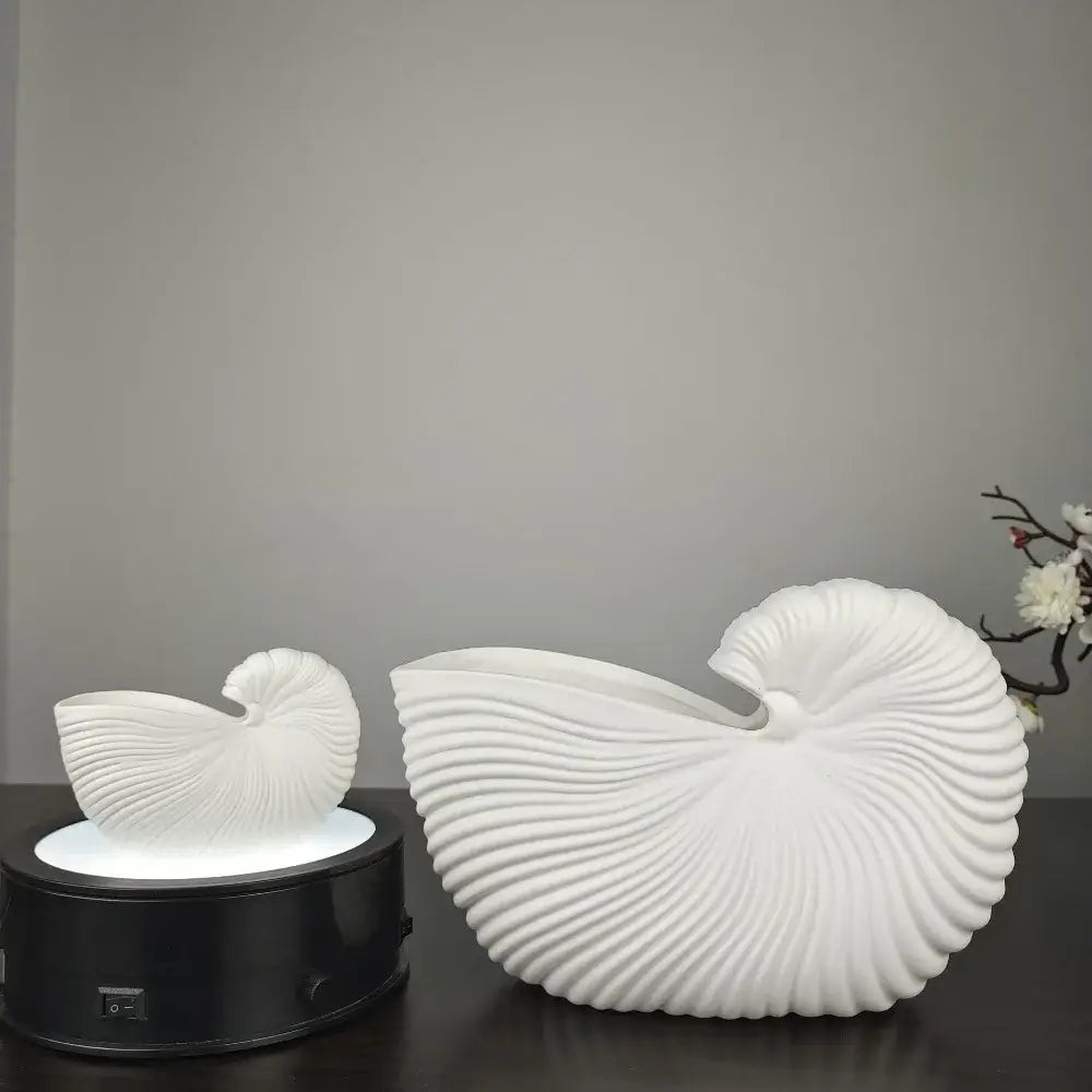 Elegant white ribbed ceramic shell conch vase living room decor