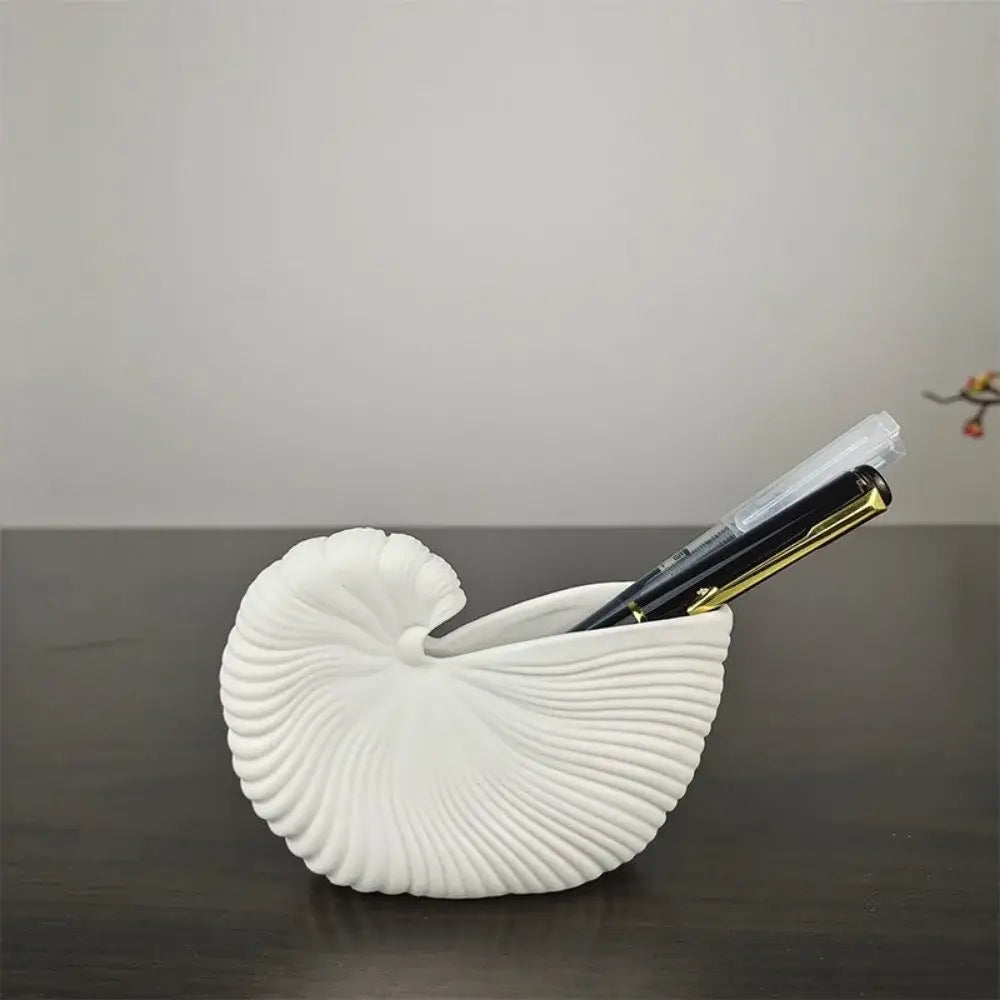 Elegant white ribbed ceramic shell conch vase living room decor