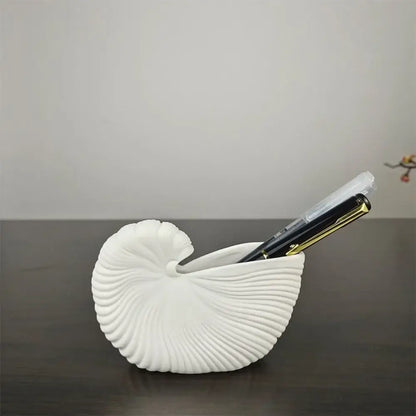 Elegant white ribbed ceramic shell conch vase living room decor