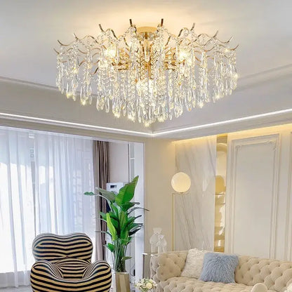 elegant crystal chandelier gold branching dining room