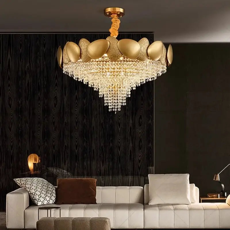 elegant crystal chandelier gold tiered living room light
