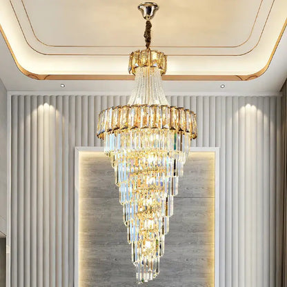 Decorbites elegant crystal chandelier living room spiral staircase