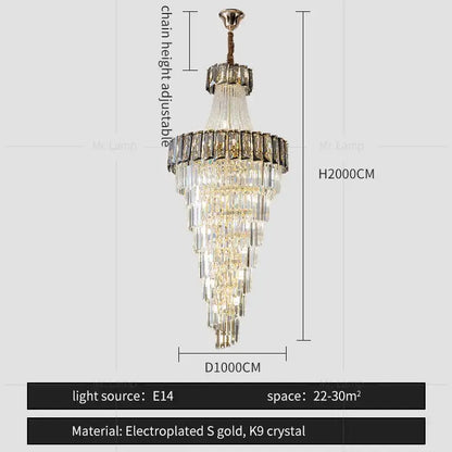 Decorbites elegant crystal chandelier living room spiral staircase