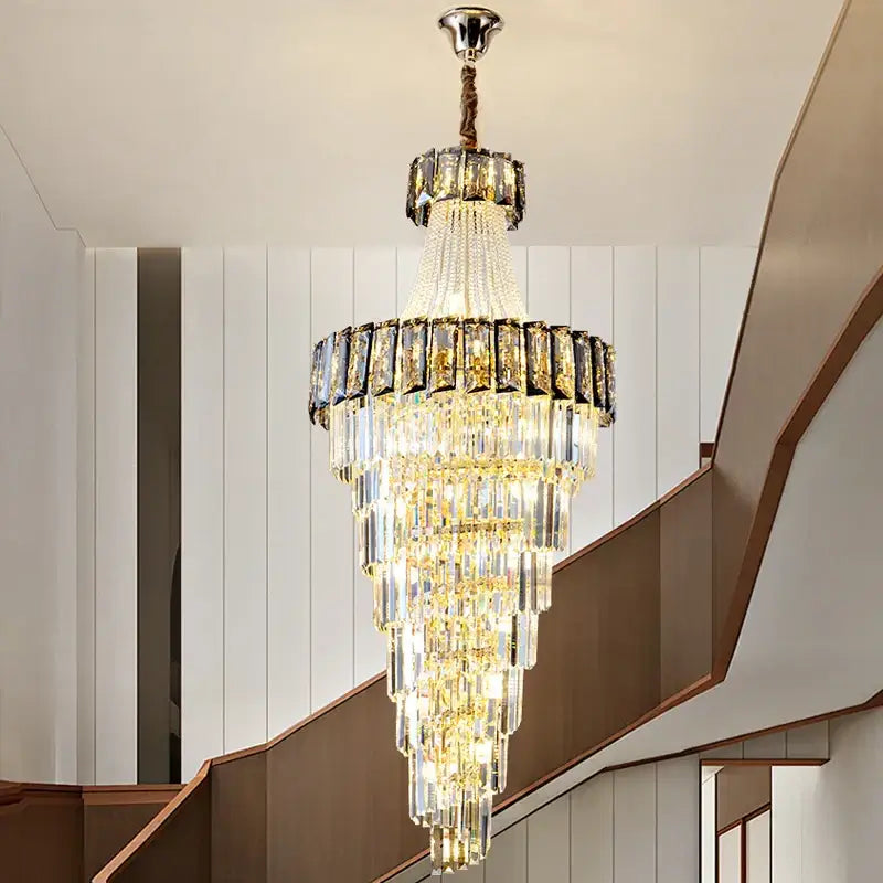 Decorbites elegant crystal chandelier living room spiral staircase
