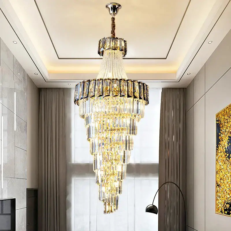 elegant crystal chandelier living room spiral staircase