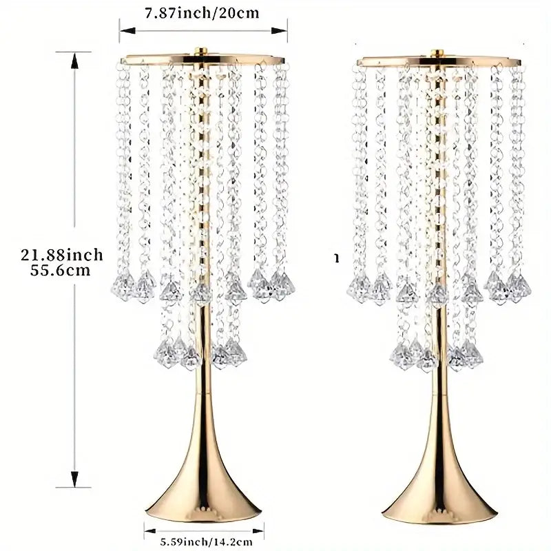 Elegant gold crystal flower stand set with red & white flowers dining room