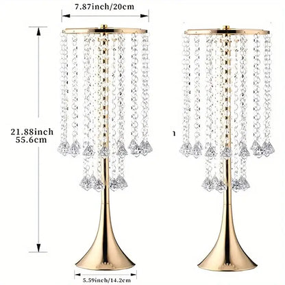 Elegant gold crystal flower stand set with red & white flowers dining room
