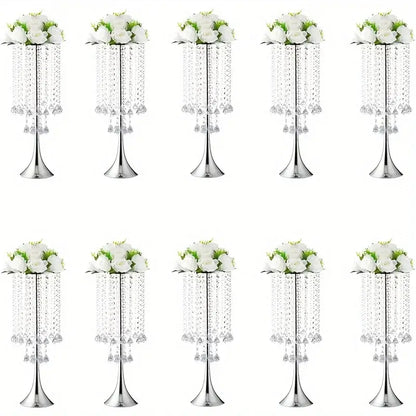 Elegant gold crystal flower stand set with red & white flowers dining room