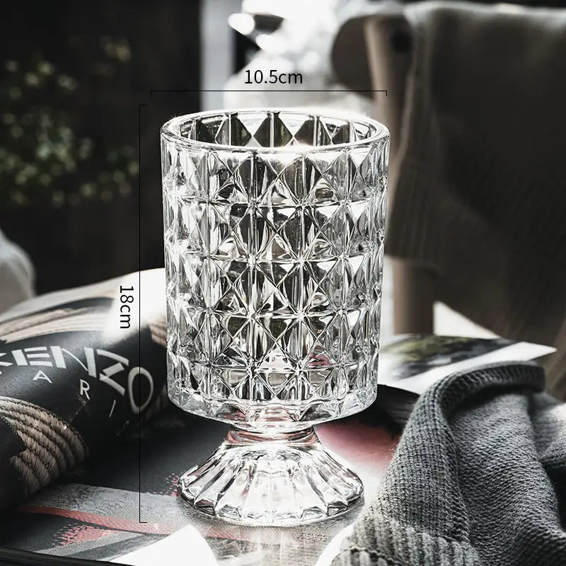 Elegant diamond cut crystal glass vase dining room pedestal decor