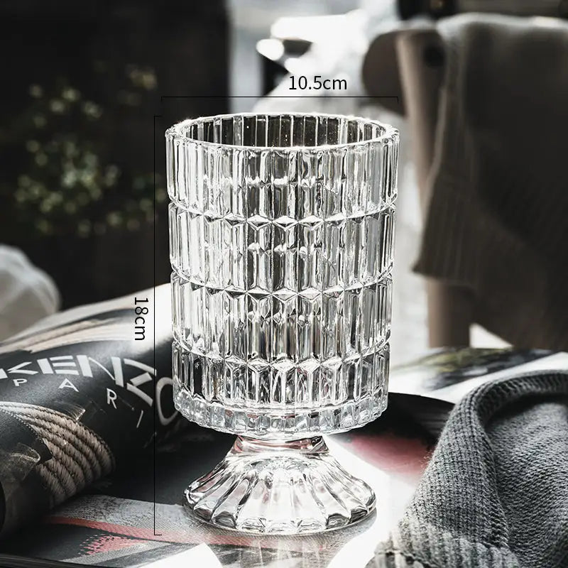 Elegant diamond cut crystal glass vase dining room pedestal decor