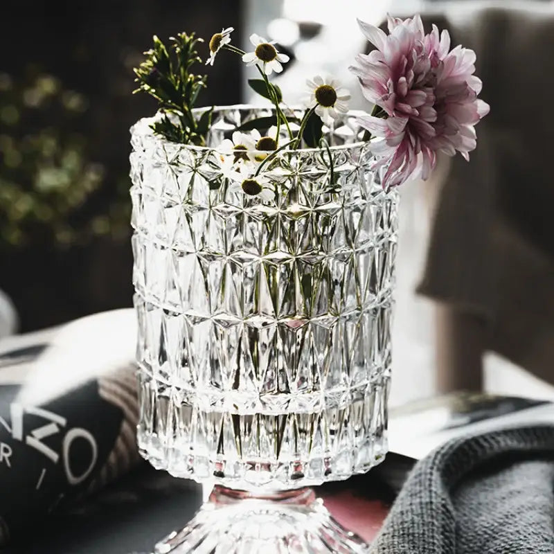 Elegant diamond cut crystal glass vase dining room pedestal decor