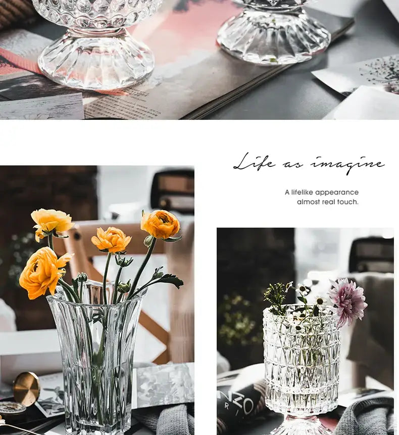 Elegant diamond cut crystal glass vase dining room pedestal decor