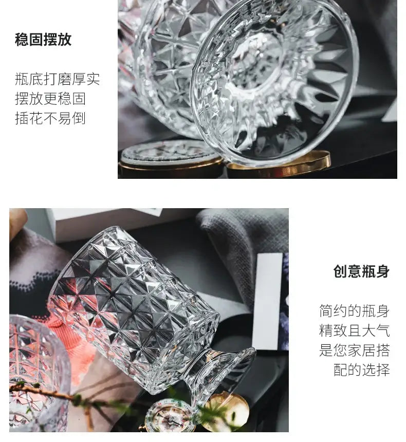 Elegant diamond cut crystal glass vase dining room pedestal decor