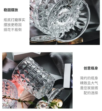 Elegant diamond cut crystal glass vase dining room pedestal decor