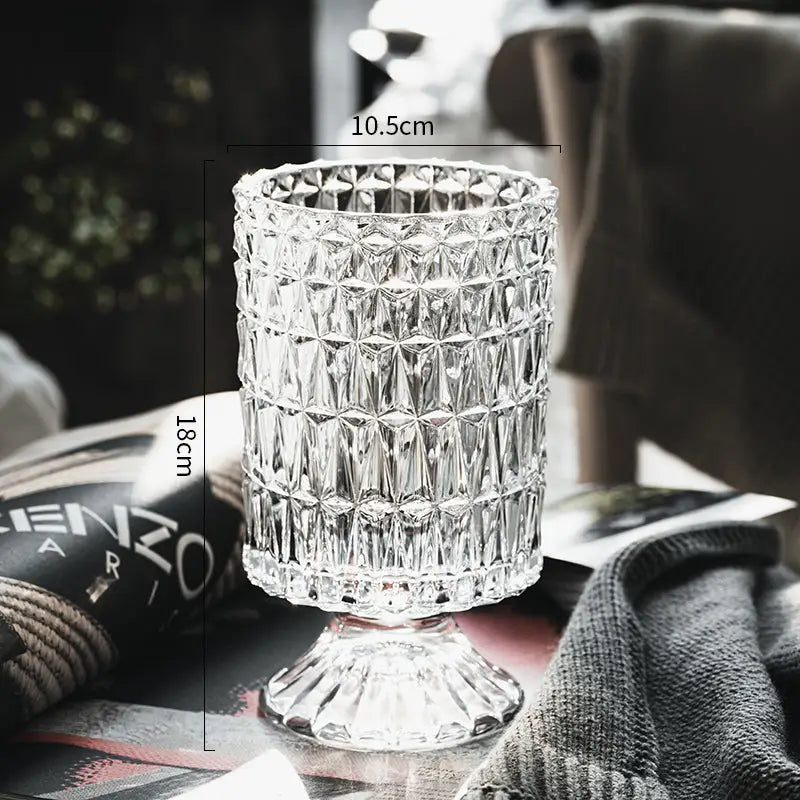 Elegant diamond cut crystal glass vase dining room pedestal decor