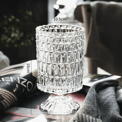 Elegant diamond cut crystal glass vase dining room pedestal decor