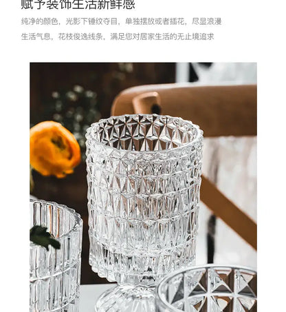 Elegant diamond cut crystal glass vase dining room pedestal decor