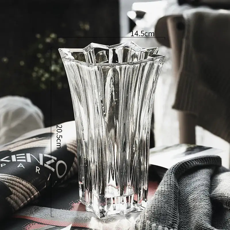 Elegant diamond cut crystal glass vase dining room pedestal decor