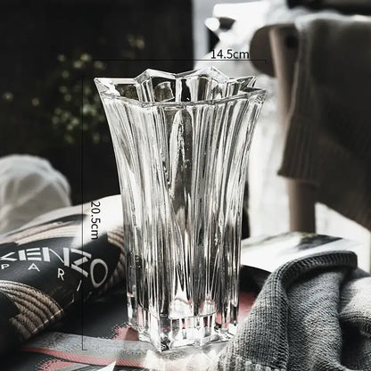 Elegant diamond cut crystal glass vase dining room pedestal decor