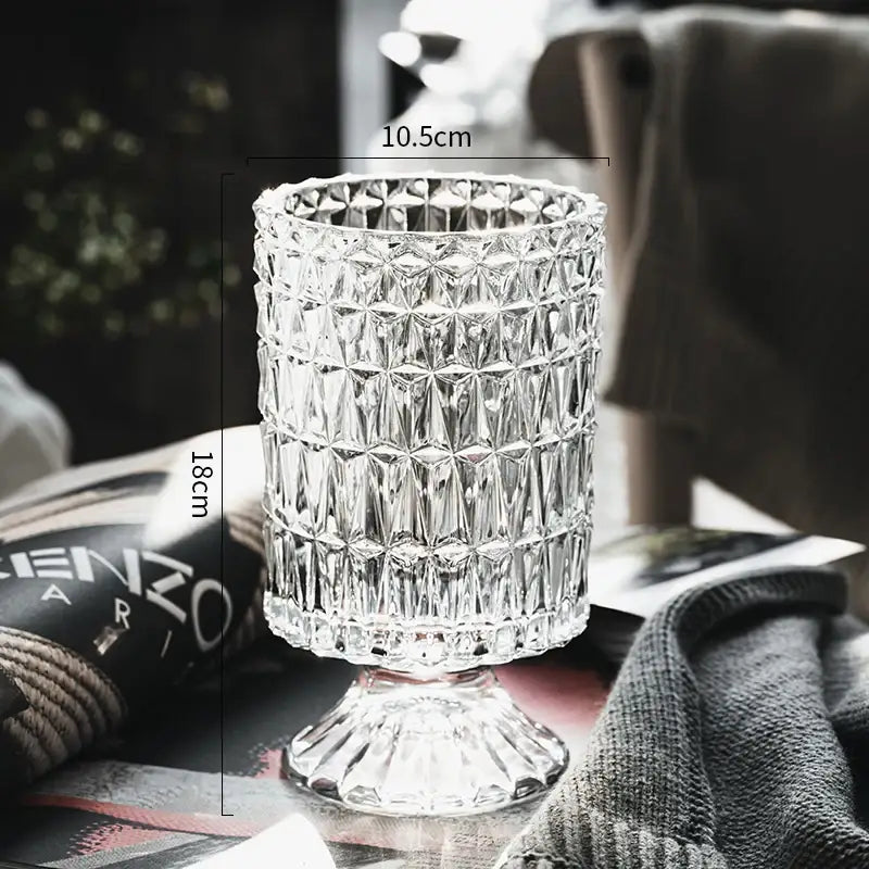Elegant diamond cut crystal glass vase dining room pedestal decor