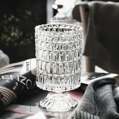 Elegant diamond cut crystal glass vase dining room pedestal decor