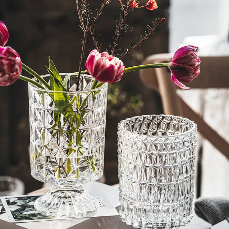 Elegant diamond cut crystal glass vase dining room pedestal decor