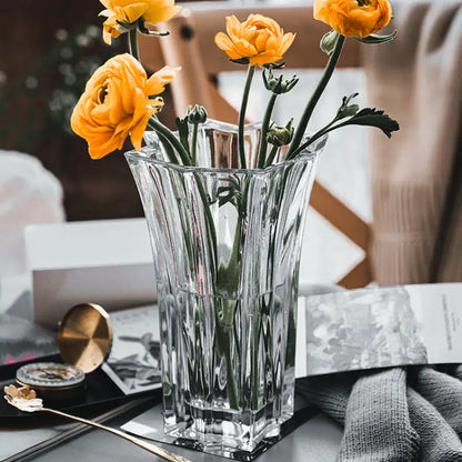 Elegant diamond cut crystal glass vase dining room pedestal decor