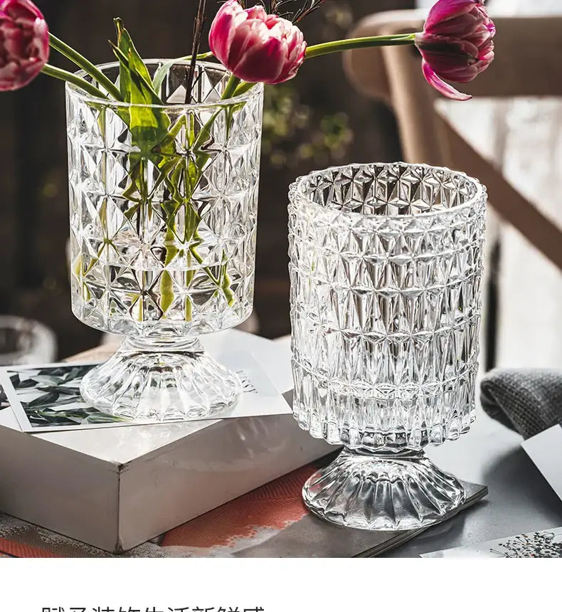 Elegant diamond cut crystal glass vase dining room pedestal decor