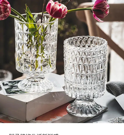 Elegant diamond cut crystal glass vase dining room pedestal decor