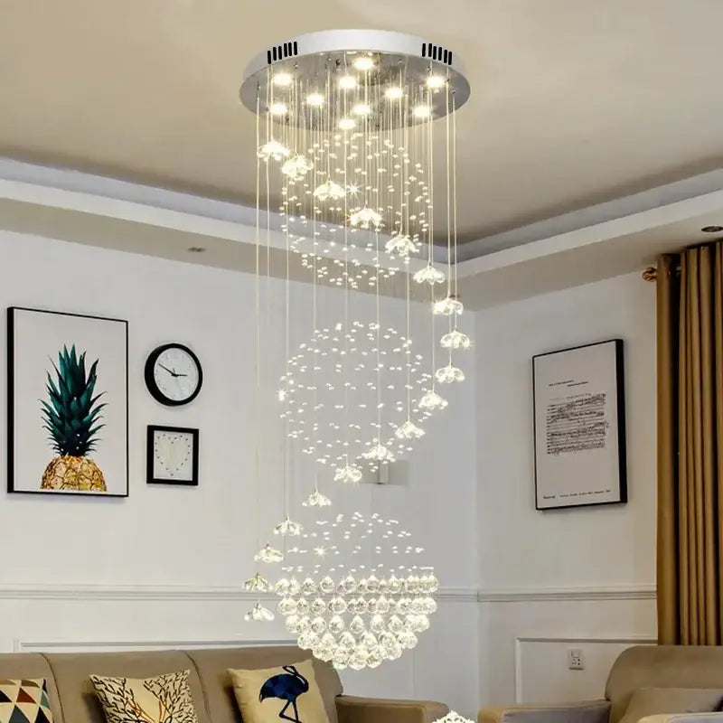 elegant crystal tiered chandelier for high ceiling living room
