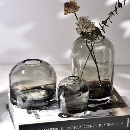 European gray gradient glass flower vase set living room decor