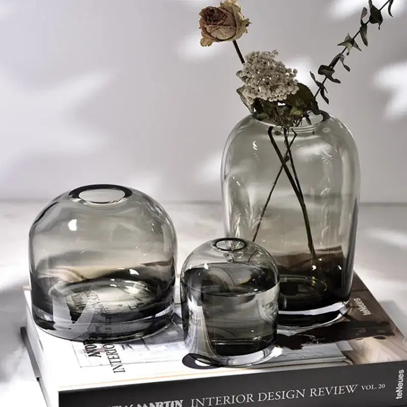 European gray gradient glass flower vase set living room decor
