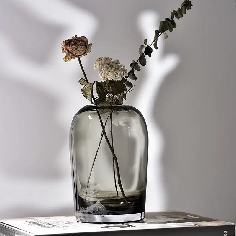 European gray gradient glass flower vase set living room decor