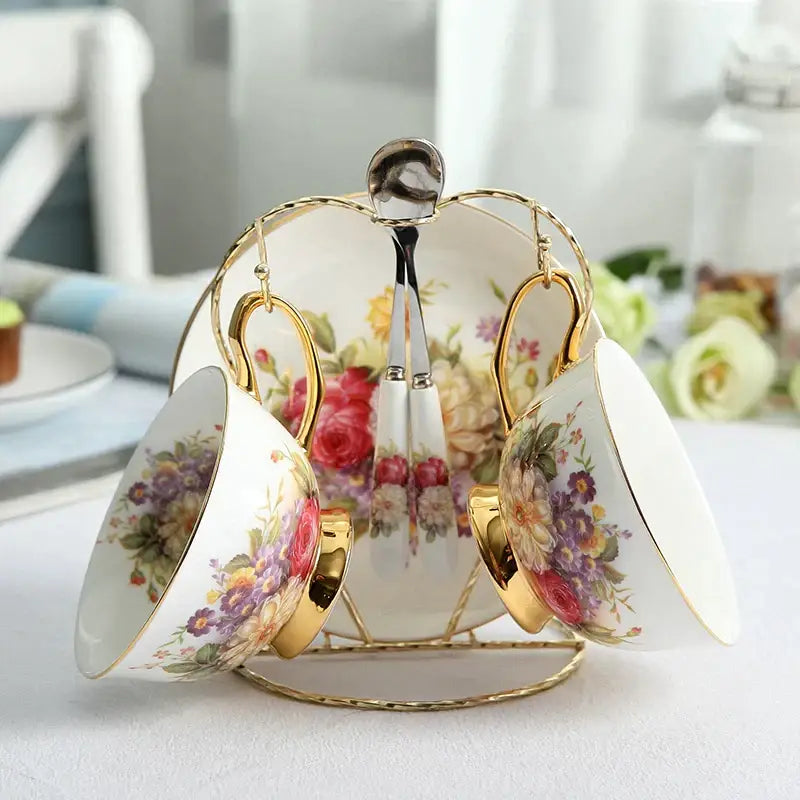 ™ Elegant Floral Bone China Tea Cup Set 200ml - Premium Porcelain Teacup Saucer Spoon