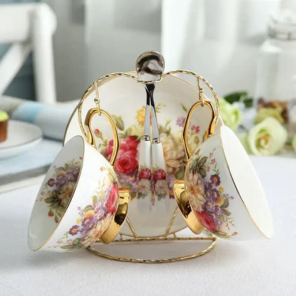 ™ Elegant Floral Bone China Tea Cup Set 200ml - Premium Porcelain Teacup Saucer Spoon