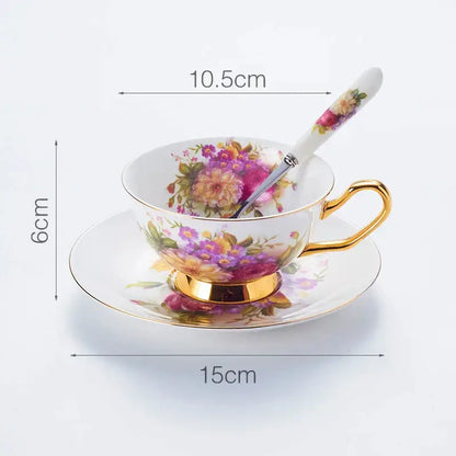 ™ Elegant Floral Bone China Tea Cup Set 200ml - Premium Porcelain Teacup Saucer Spoon