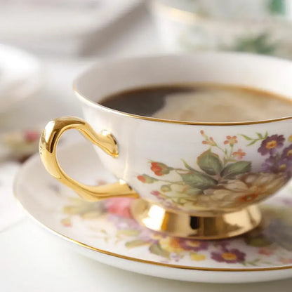 ™ Elegant Floral Bone China Tea Cup Set 200ml - Premium Porcelain Teacup Saucer Spoon