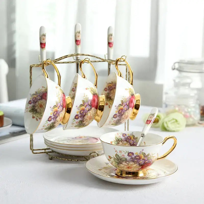 ™ Elegant Floral Bone China Tea Cup Set 200ml - Premium Porcelain Teacup Saucer Spoon